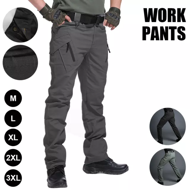 Mens Lightweight Elasticated Waist Cargo Trousers Combat Work Pants Joggers  Pant