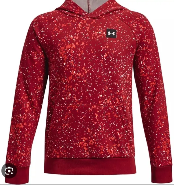 NEW Under Armour Boys Rival Printed Hooded Sweatshirt 1373554 610 Red Youth XL