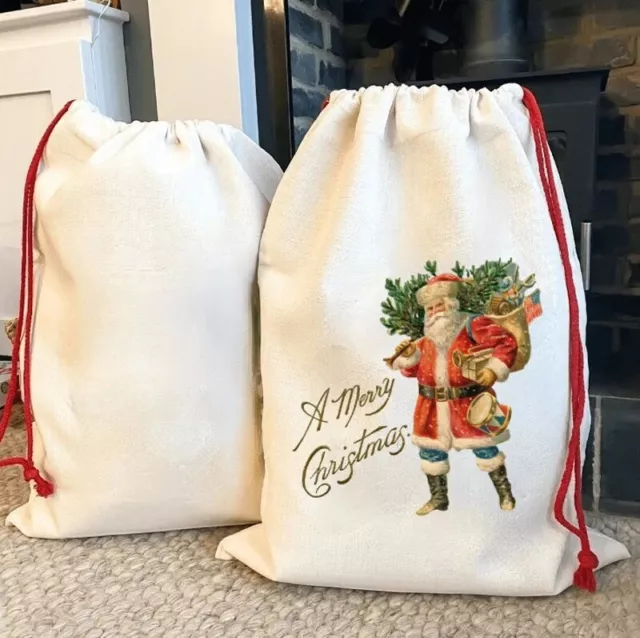 Sublimation DIY White Blank Linen Christmas  Drawstring Bag for Heat Transfer