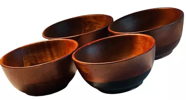 Turned Wood Condiment Bowls Cherry Finish Footed Vtg Set 4 Smooth Grain Gorgeous