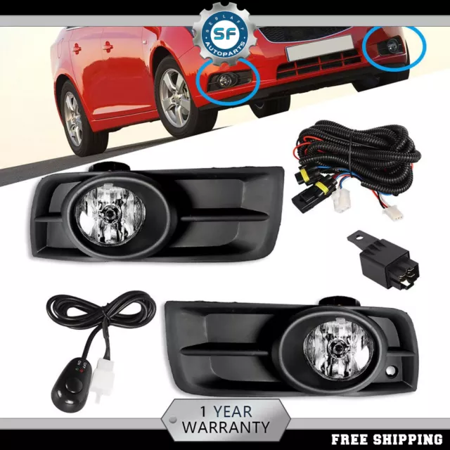 For 2010-2014 Chevy Cruze Chrome Driving Bumper Fog Lights Lamps + Wiring Switch