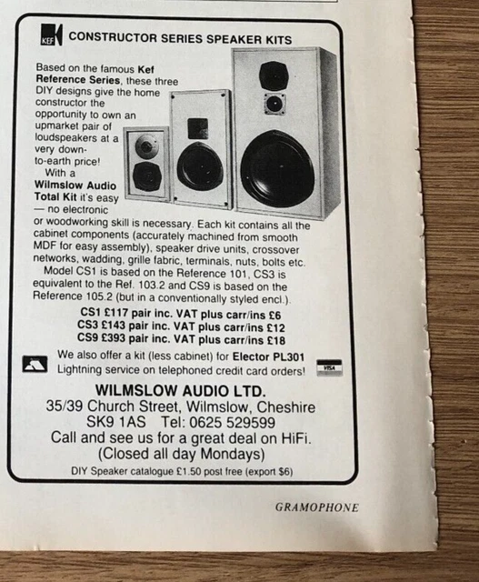 (STG)DEC1988 PG1094 ADVERT5X4& KEF Constructor Series Speaker Kits CS1