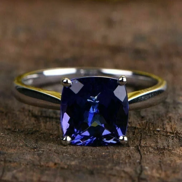 2CT Cushion Cut Lab Created Sapphire Diamond Women's Ring 14K White Gold Finish.