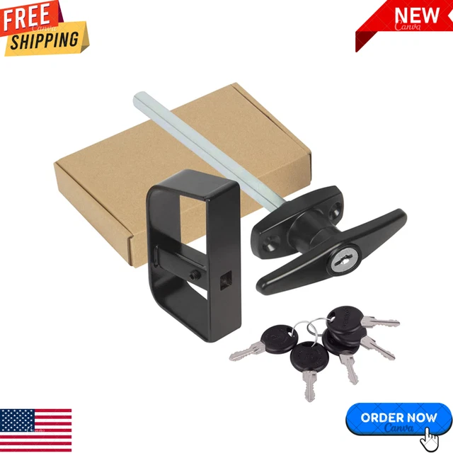 Shed Door Latch T-Handle Lock Kit with 5 Keys, 5-1/2" Stem Storage Barn Shed Doo