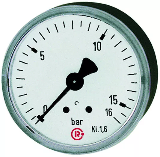 RIEGLER Standardmanometer Kunststoffgehäuse bar 63 mm, G1/4 rückseitig, 0 - 60 b