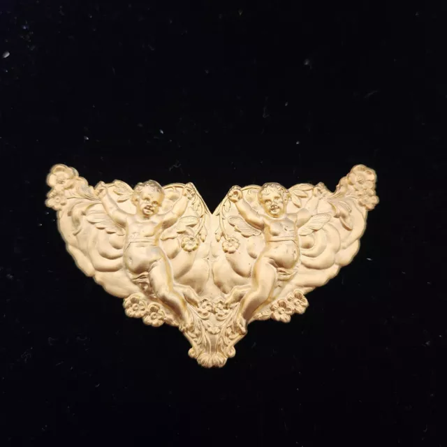 Pair of Vintage Pressed Brass Putti Angel Embellishments Curtain Tie Holders