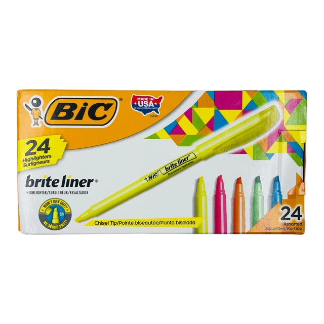 24 Pack BIC Highlighter Brite Liner Assorted Colors Chisel Tip Highlighters