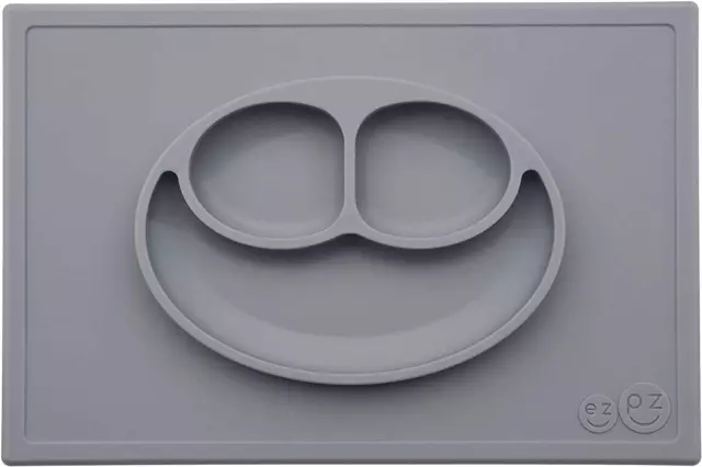 EZPZ Happy Mat grau - 100 % Silikon Saugplatte mit eingebautem Tischset für + - 3
