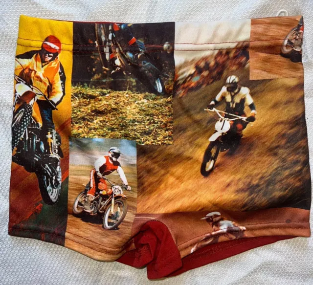 Vintage 60s/70s Red Donmoor Motocross Dirtbike Swim Trunks Shorts Size 16