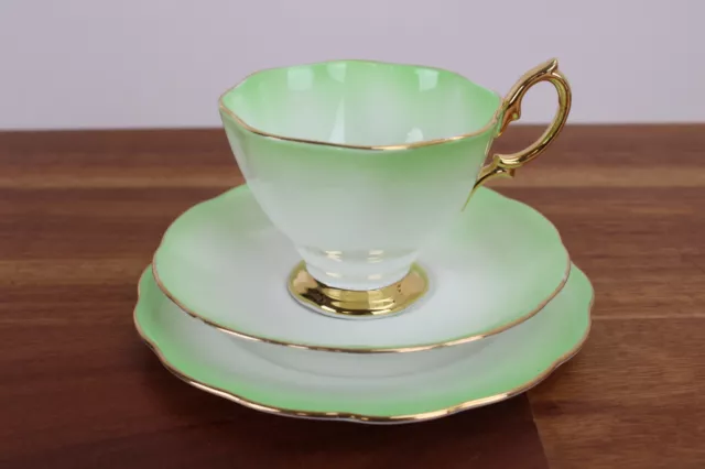 Vintage ROYAL ALBERT Lady Katherine Green Bone China Trio Tea Cup & Saucer Set