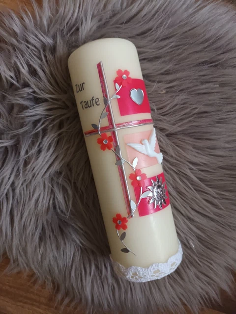 Taufkerze, Kommunionskerze Mädchen rosa rot  Neu