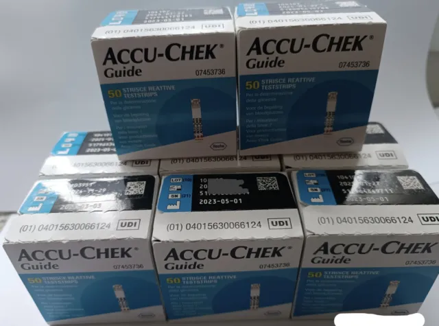 Tiras de prueba de azúcar en sangre Accu-Chek Guide 50x 8=400 unidades *Nuevas* MHD 06/25
