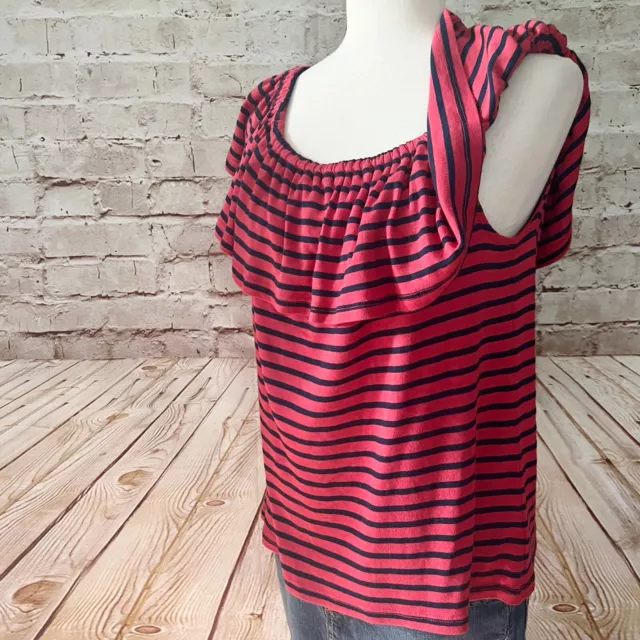 Splendid Womens Sleeveless Layered Ruffle Striped Knit Top Size XL Red Navy