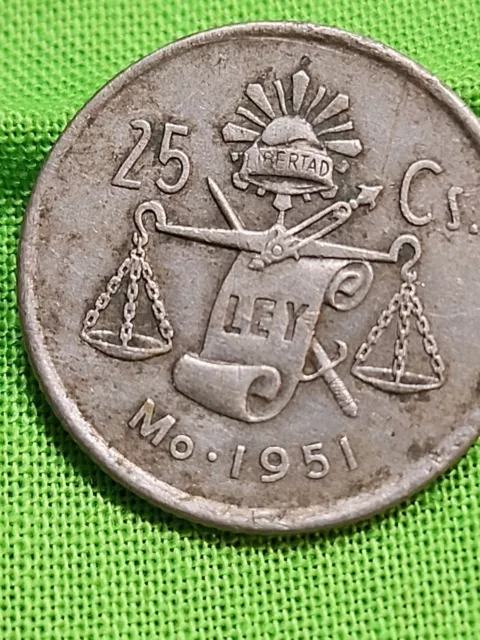 1951 Mexico Silver Coin 25 Centavos Libertad Foreign Currency Money Cents Rare