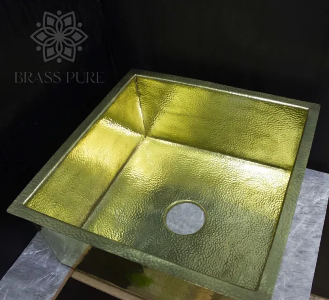Pure unlacquered brass sink, handcrafted hammered Moroccan square sink