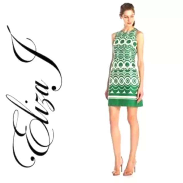 Eliza J. Size 14 Geometric print mod shift dress Green & white NWT