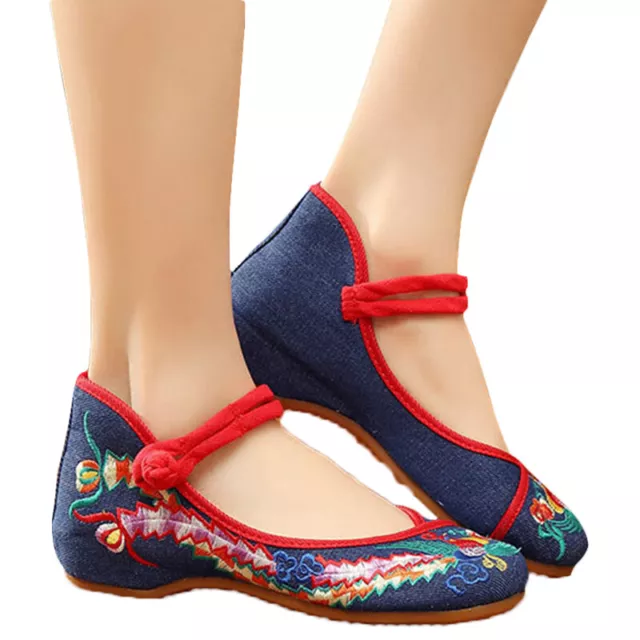 Women Casual Flat Loafer Shoes Chinese Embroidered Phoenix Flowers Cloth Shoes