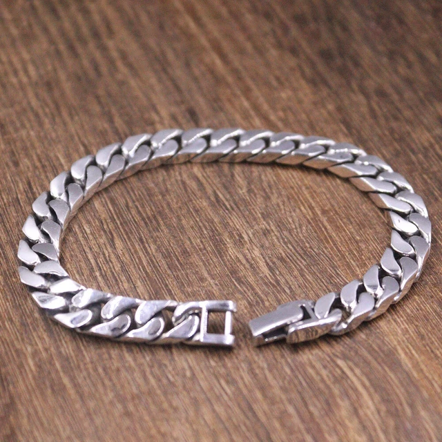Pure Solid Sterling Silver 8mmW Curb Chain Women Men Bracelet 7.48"L 33-36g