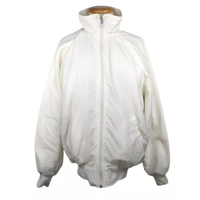 Vintage Trimark 80s Womens Mens White Snow Ski Jacket Size L Nylon Fleece Lined