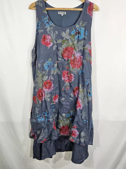 Unbranded Women's 100% Linen Floral Print Short Sleeveless Midi Dress Siz XL