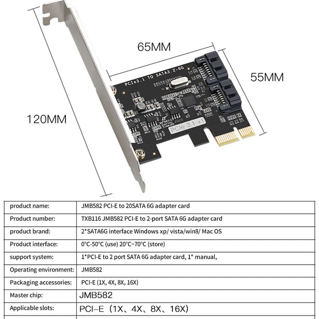 DIEWU Adapter Card PCI-E PCI Express to SATA3.0 2 Port SATA 6Gb/s PCIe STA Card
