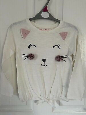 Nutmeg Girls Cream Long Sleeve Cute "Cat" Tshirt Various Sizes Bnwot Rrp £12