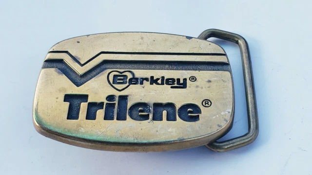 VINTAGE 1970s **BERKLEY TRILENE** FISHING LINE SOLID BRASS BELT BUCKLE