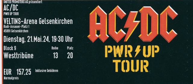 AC/DC TICKET GELSENKIRCHEN Sitzplatz -prima Sicht zur Bühne-21.5.2024 ...