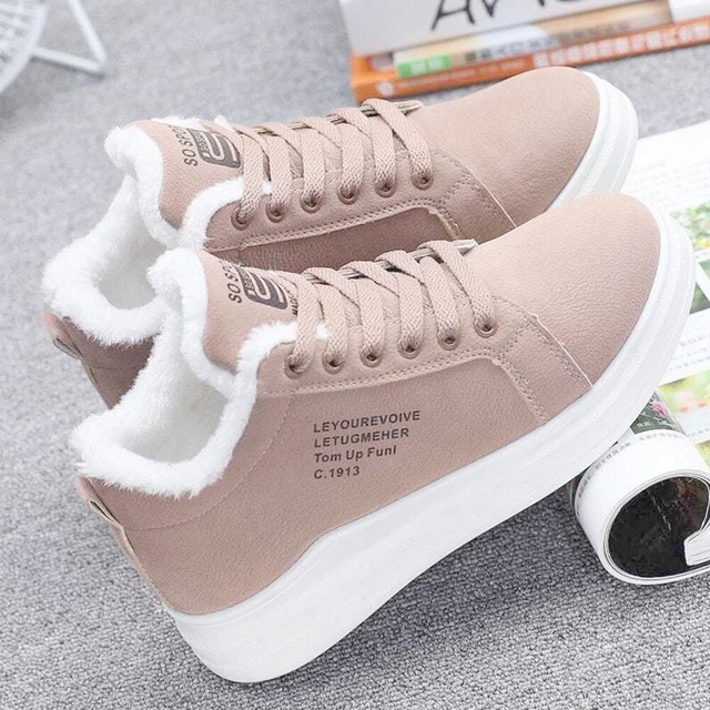 Women Lightweight Shock-Absorption Cozy Fur Lined Sports Sneakers (Pink 37)