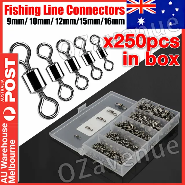 250PCS/Box Fishing Ball Bearing Swivels Solid Ring Hooks Connectors Tackle Tools