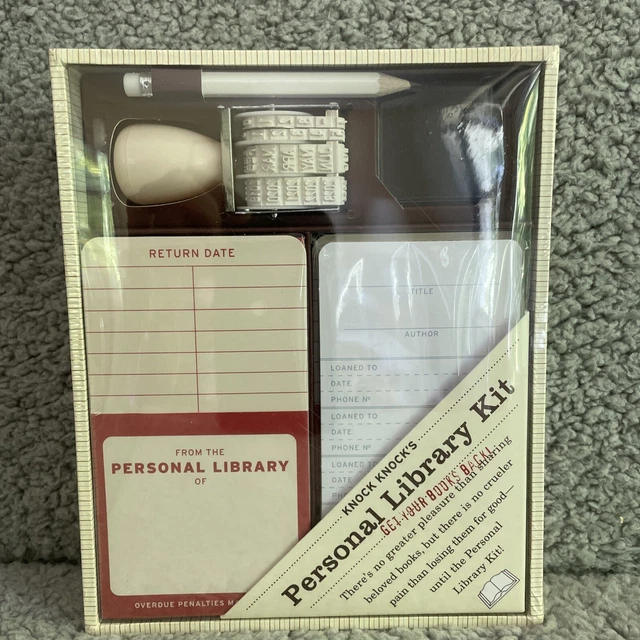 Knock Knock's Personal Library Kit for Book Lovers Date Stamp Checkout Cards NEW
