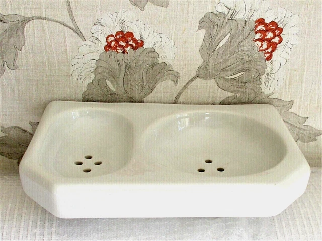 Ancien grand porte savon mural applique double en porcelaine ART Déco 1kg 750