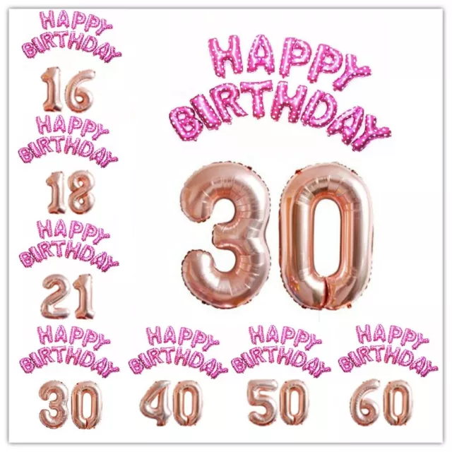 Pink + Hearts Helium Happy Birthday Balloon Set Rose Gold Number Age Party Uk