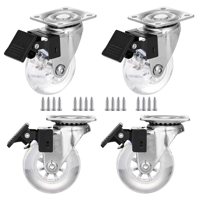 2" Caster Wheels Set of 4, Heavy Duty Casters with Brake, Crystal Clear Swivel P