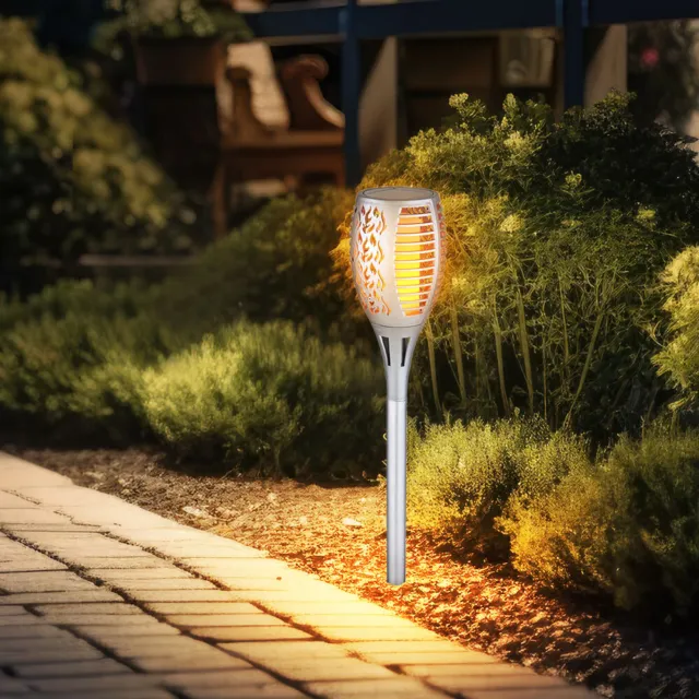 Solarlampe Außenleuchte Gartendeko LED Flammeneffekt Gartenlampe silber H 58 cm