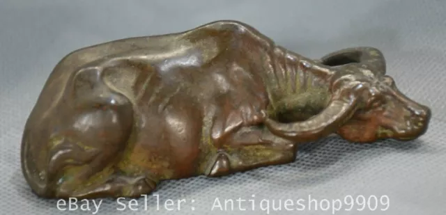 3.6" Old Chinese Red Bronze Craving Fengshui 12 Zodiac Year Bull Oxen Sculpture