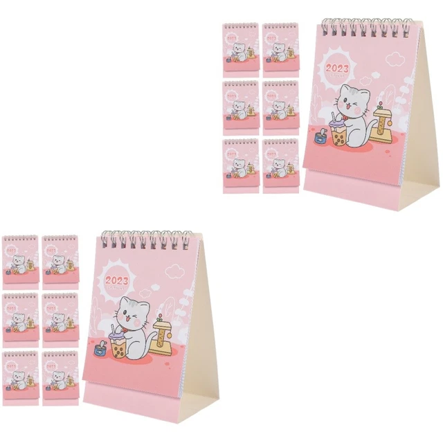 12 Pcs Calendario Gatto Cartoni Animati Permanente Regali Scrivania