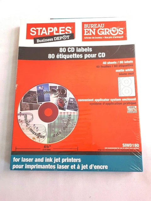 STAPLES CD LABEL Kit Labels Software Applicator For Laser & Inkjet ...
