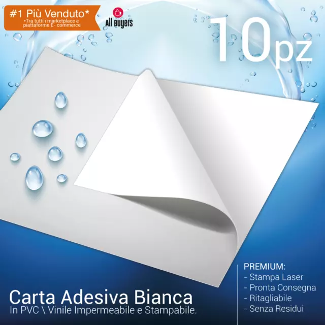 Carta ADESIVA A4 BIANCA LUCIDA per stampanti laser * 10 fogli *in PVC VINILE ReG