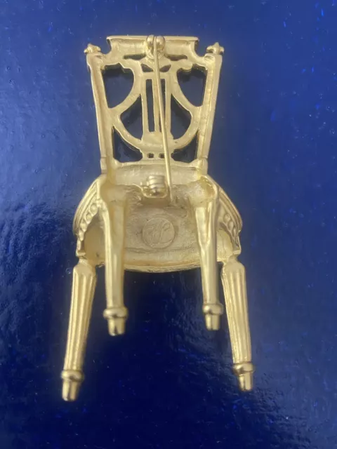 Karl Lagerfeld Pin Brooch - Vintage Gold French Chair Lyre Surrealism 2