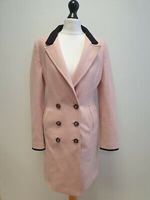 X979 Womens Ted Baker Pink Black Double Breasted Wool Cashmere Pea Coat Uk Xxs