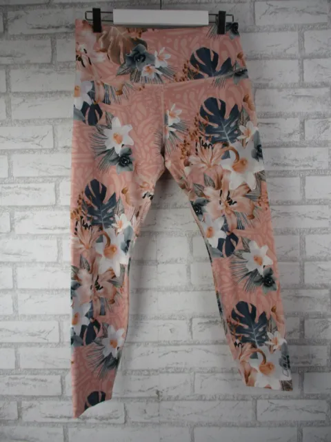 Lorna Jane womens 7/8 length tights pink grey floral print 12? Activewear
