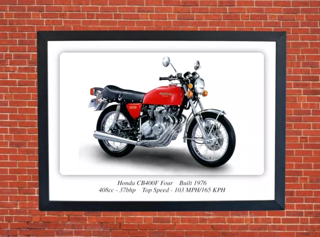 Honda CB400F Four Motorcycle A3 Size Print Poster on Photographic Paper Wall Art