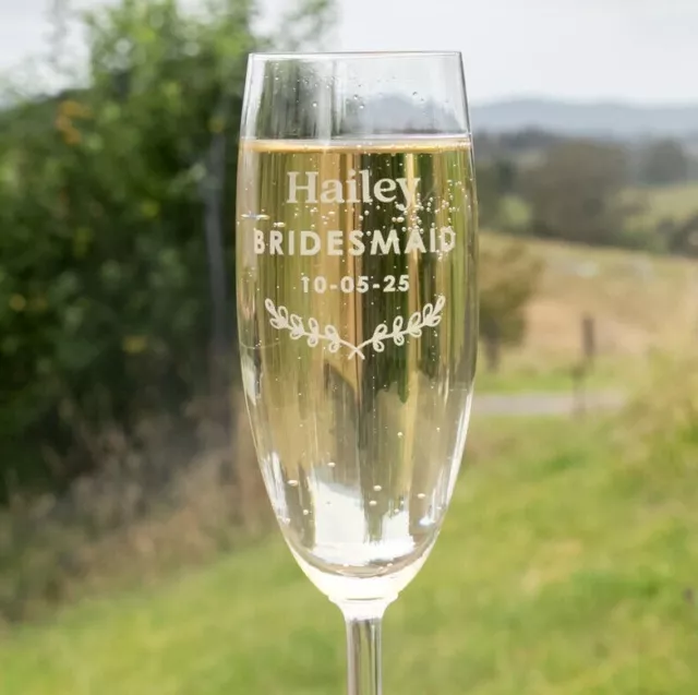 Bridesmaids Bride Personalised Engraved Wedding Champagne Glass Flutes Gift Box