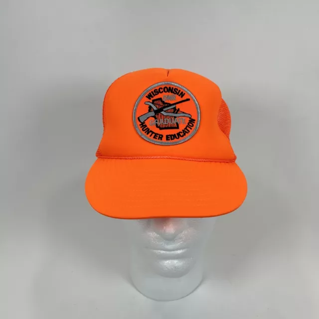 Wisconsin DNR Hunter Education Graduate Blaze Orange Snapback Trucker Hat Vtg