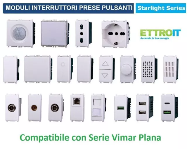 Moduli Prese Interruttori Schuko Pulsanti Tv Usb Compatibile Con Vimar Plana