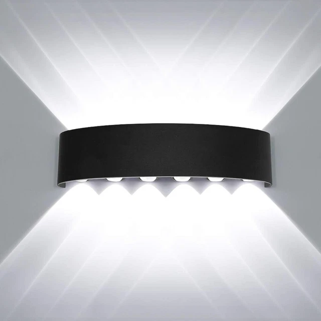 Lampada Da Parete Esterna/Interna HLFVLITE | Up/Down Nera In Alluminio IP44 | Applique Moderna Per Esterno Con Vetro Temperato