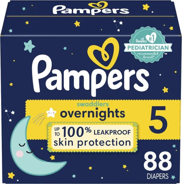 Pampers Swaddlers Overnights Diapers - Size 5, 88 Count, Disposable Baby Diaper