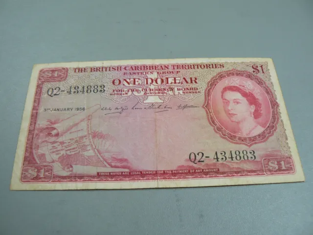 British Caribbean Territories Eastern Group One Dollar Banknote P7 January 1956