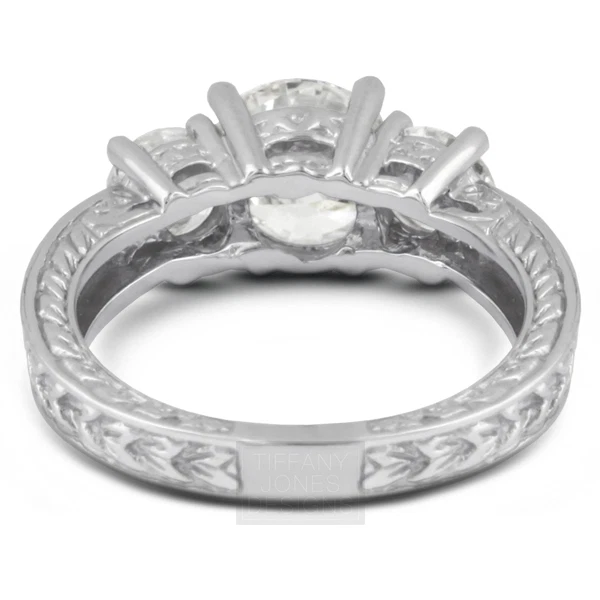 6ct I VS2 Round Natural Certified Diamonds 18k  Vintage Style Three-Stone Ring